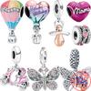 New Charm Fit Fashion Bracelet Air Balloon Charm Baby Pacifier Pendant Pink Scooter Dangle Charm 925 Sterling Silver Jewelry