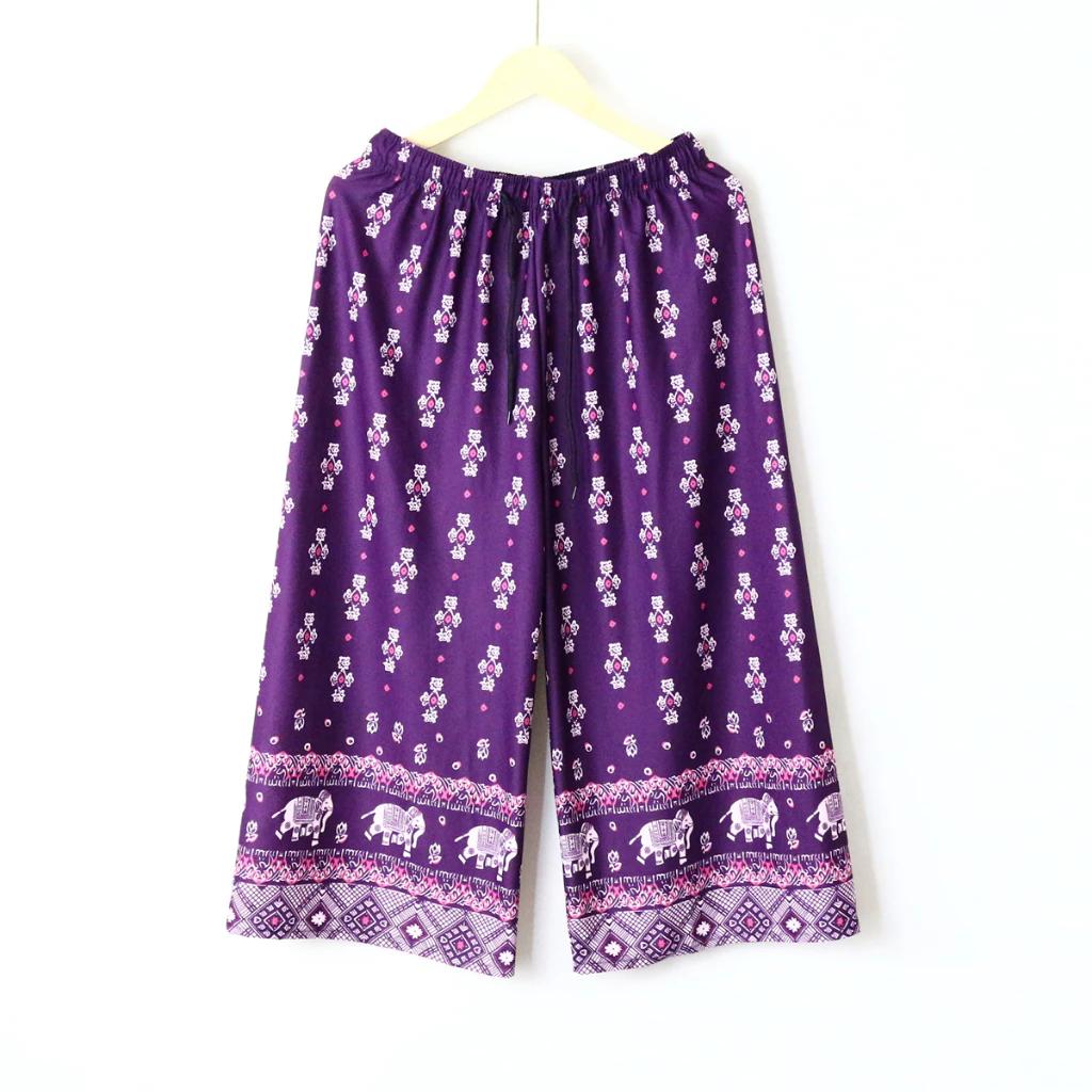 Капри Слоны Укороченные Брюки Регулируемый Эластичный Пояс Веревка Свободные Штанины Женские Мужские Унисекс Принт Таиланд Повседневная Уличная Одежда Пляжная Бохо Ретро Винтаж