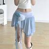 Sky Blue Skirts Women Mini Rose Tassel Irregular Hem Low Waist Korean Fashion Y2k Summer Holiday Sweet Hot Dance Fairycore Skirt