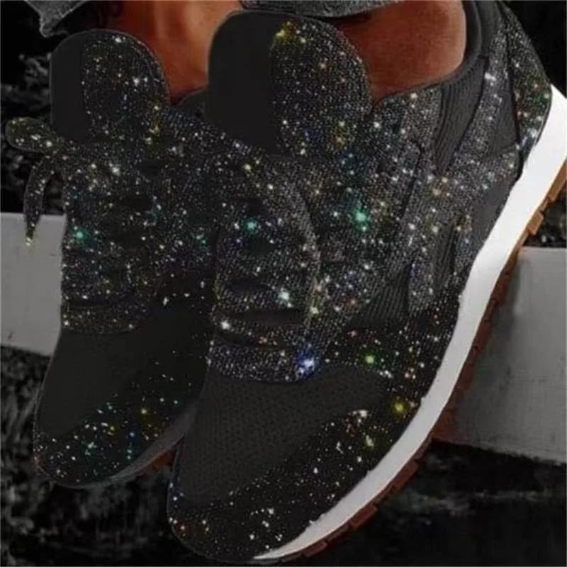 Shiny Glitter Sport Shoes Breathable Bling Casual Sneakers Women Spring Summer Ladies Red Blue Comfort Lace Up Running Shoes