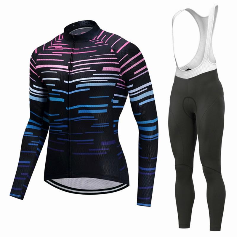Womens Long Sleeve Cycling Jersey Bib Pants Set Breathable Quick-Dry Mountain Bike Apparel Fall