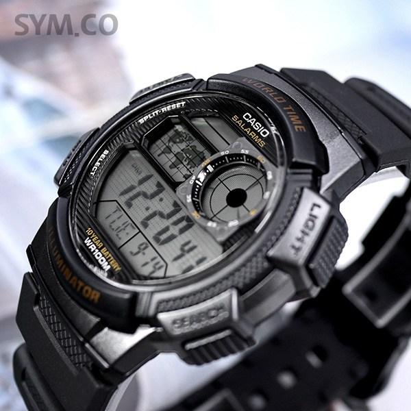 Casio 10-летняя батарея, водонепроницаемость 100 метров, мировое время, рекомендованные военные часы 1000 + полный комплект ЖК-пленки