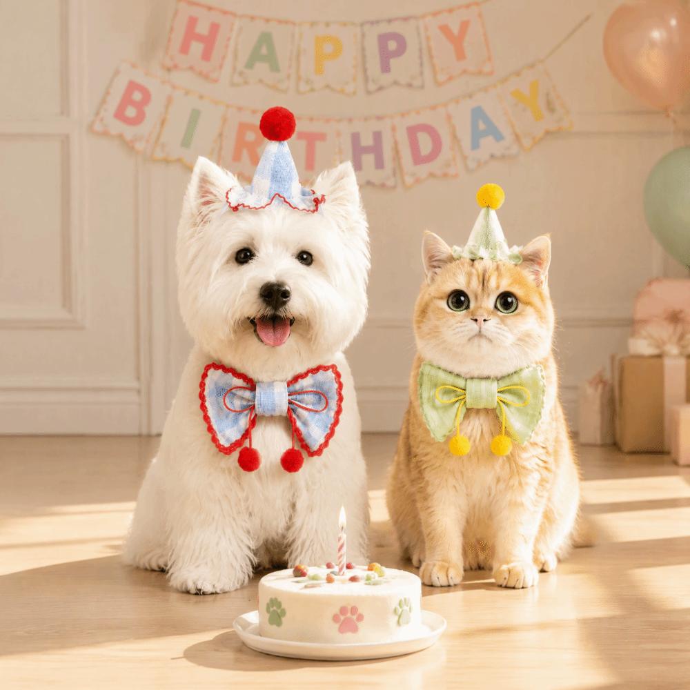 Bow Tie Pet Party Hat Set Drool Towel Pet Photo Prop Cute Mini Doggy Bandana For Dog