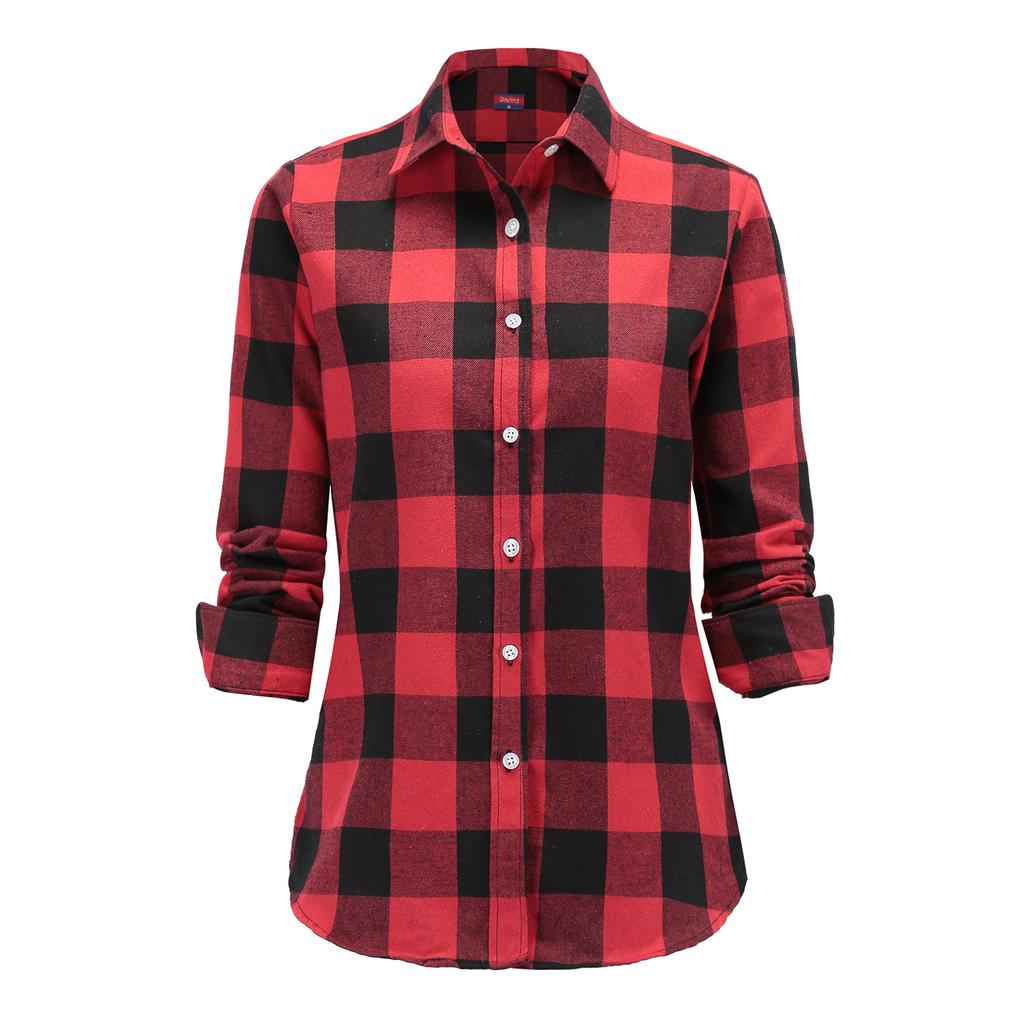 Dioufond Women Plaid Flannel Shirt Long Sleeve Flannel Plaid Tops