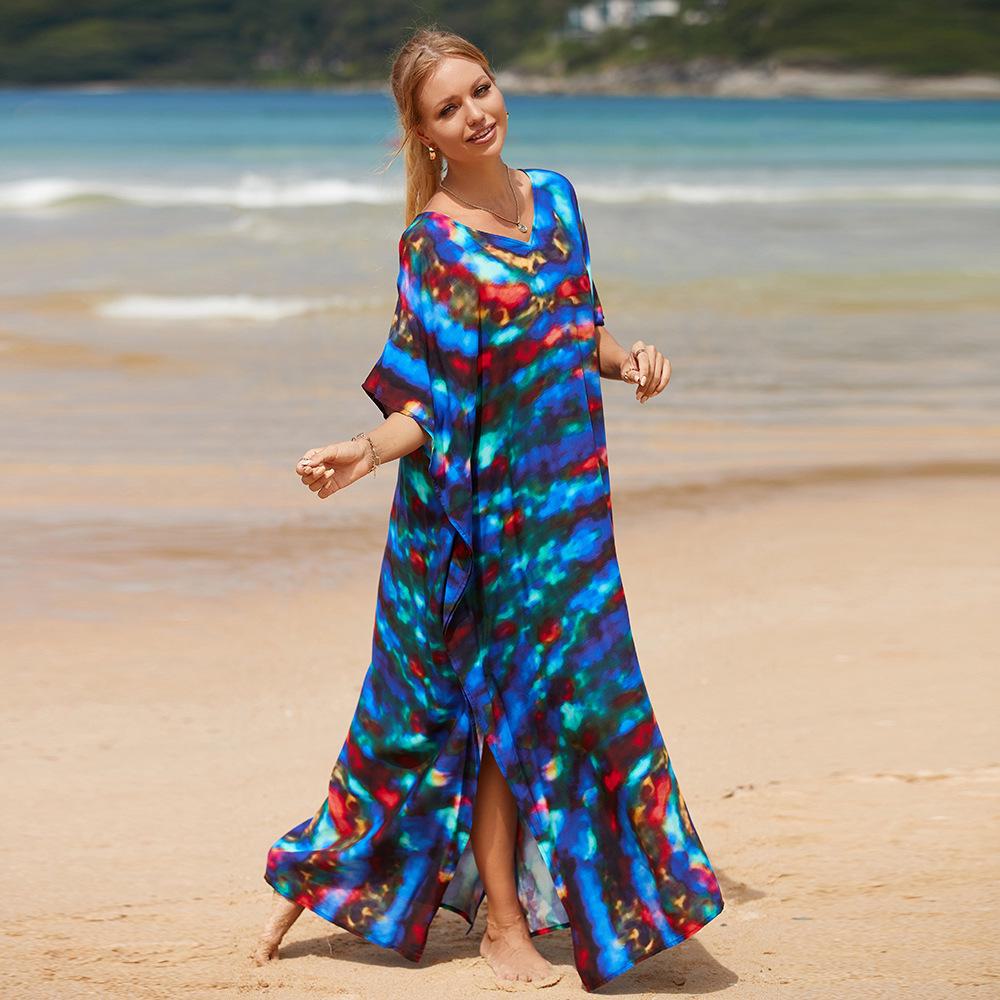 Women's Oversized Printed Cotton Beach Robe and Bikini Cover-Up with Sunscreen Protection