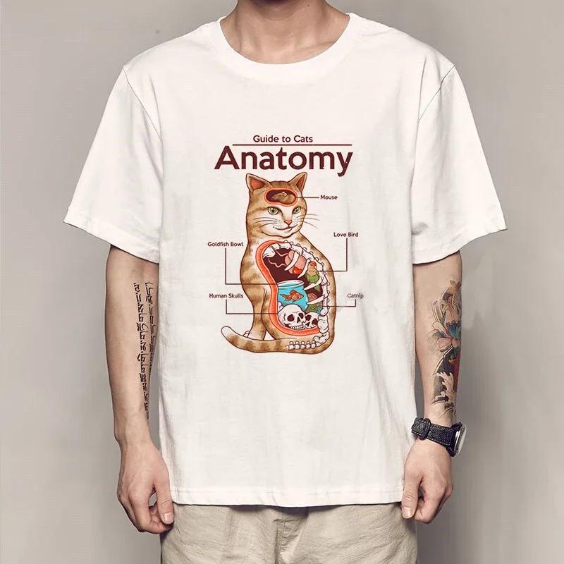 Новая модная летняя мужская футболка, повседневная футболка с коротким рукавом и принтом самурая и кота, аниме-футболка для мужчин и женщин, японские топы Neko Sushi Wave