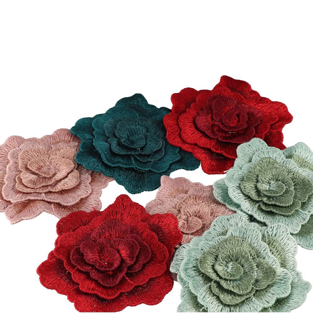 3PCS Multi-layer 3D Flowers Embroidered Appliques Handmade Exquisite Clothing Appliques DIY Crafts Garment Decoration