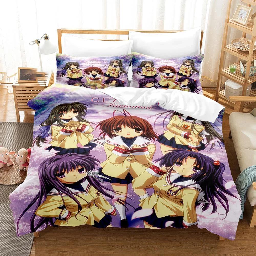 Набор постельного белья Clannad с 3D-печатью Аниме Нагиса Фурукава Пододеяльник Двуспальный Полуторный Полный Квинсайз Кингсайз Взрослый Детский Постельное белье Покрывало