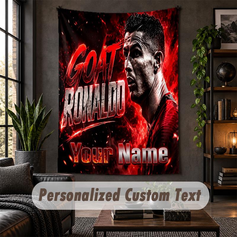 Personalized Wall Tapestry,Cristiano Ronaldo Custom Text, Soft Fabric Wall Art For Indoor Decoration