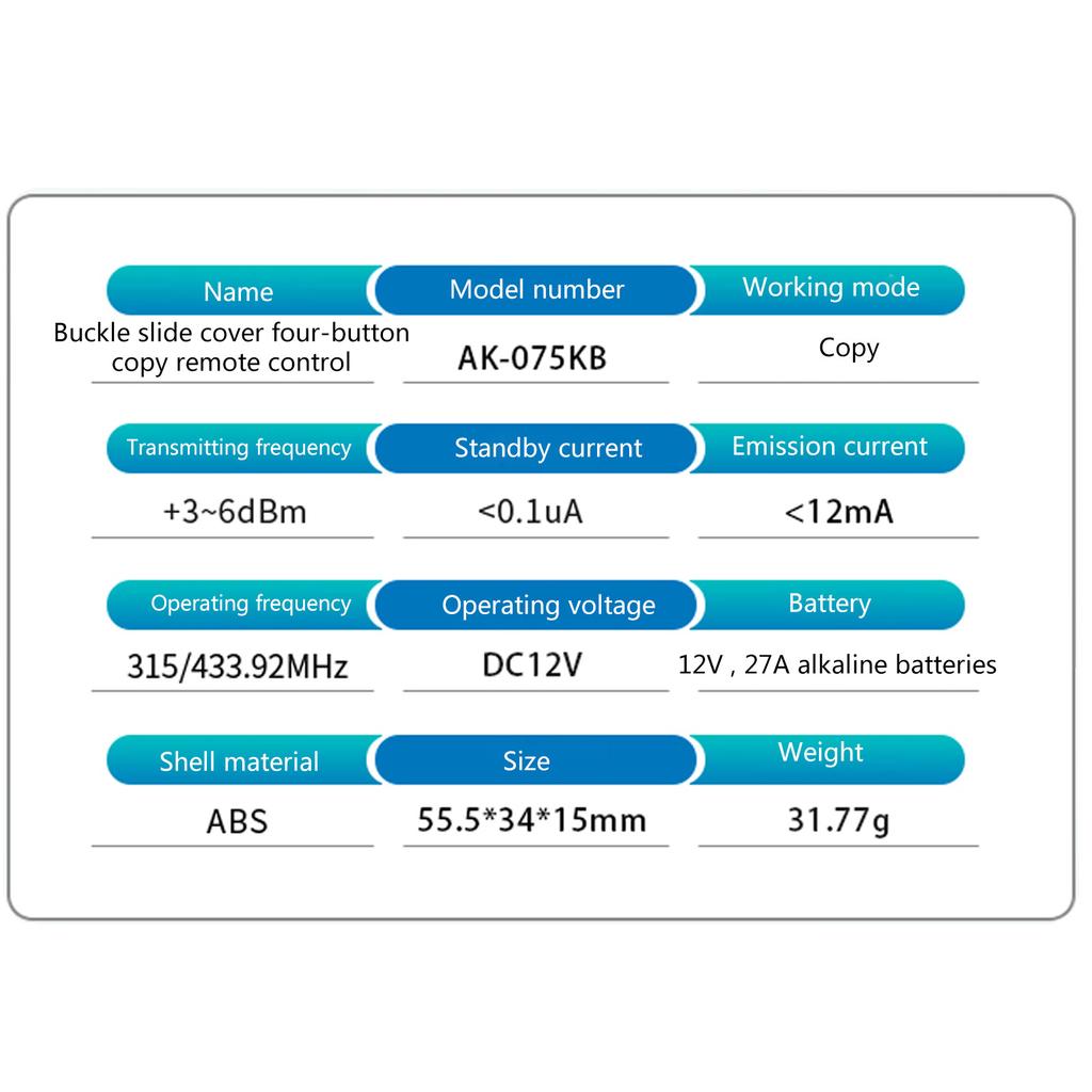 Wireless Duplicator Intelligent Learning Remote Control Keychain 4 Buttons Garage Door Opener 315MHZ/433MHZ