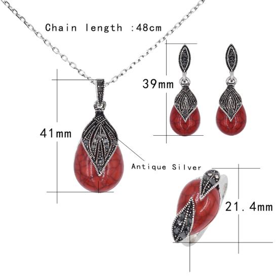 Листья капли воды искусственная бирюза кулон ожерелье кольцо серьги женский комплект ювелирных изделий