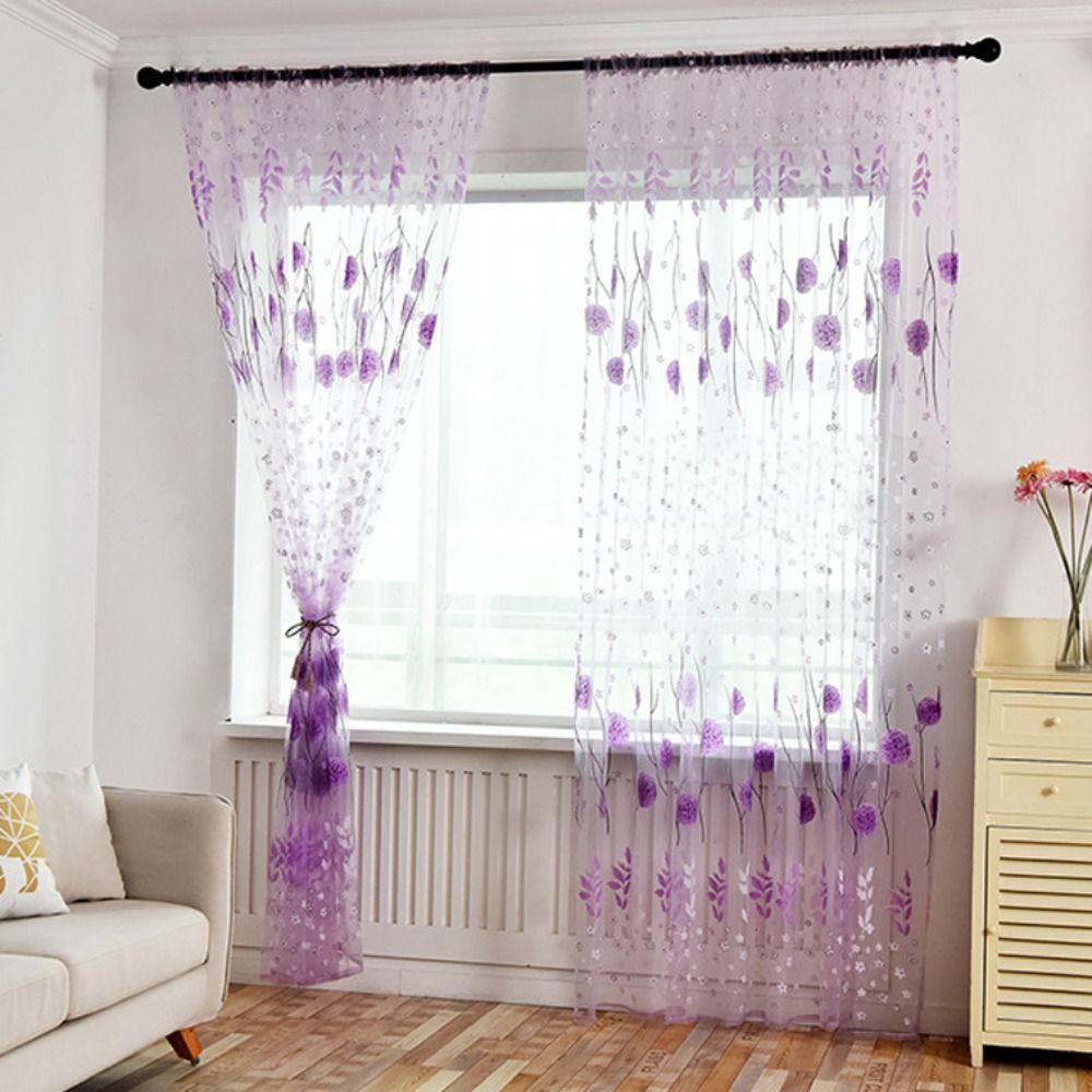 Transparent Window Drapes Romantic Tulle Curtain Flower Pattern Sheer Curtain Bedroom