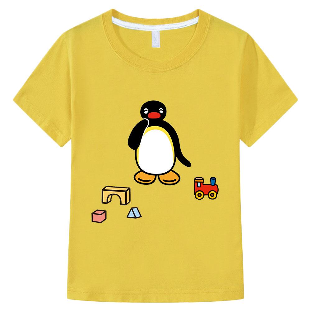 Pingu Summer 100% Cotton T-shirt Kawaii Boys Cartoon Print Girls Kids Clothing Fashion Streetwear Tops Tees O-neck Short Sleeves