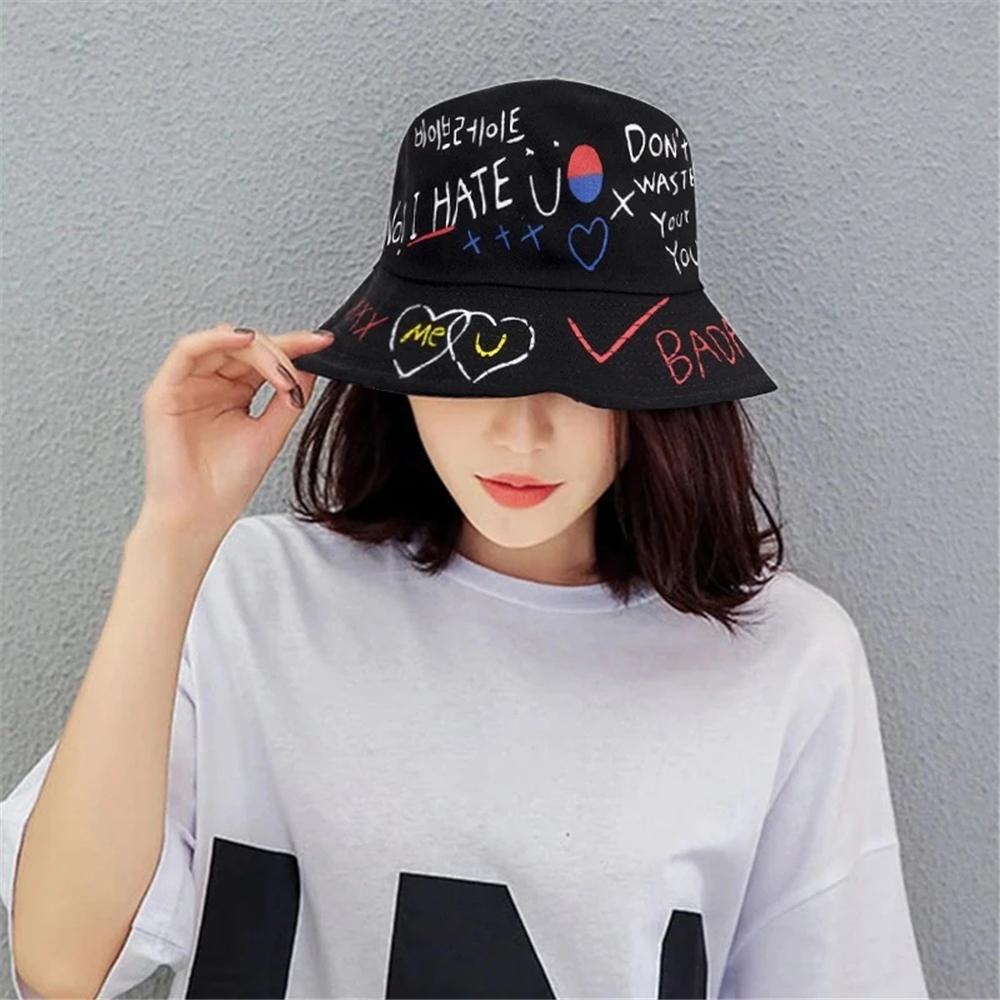 Women Men Graffiti Letter Fishing Fisherman Hat Harajuku Bucket Hat Hip Hop Cap