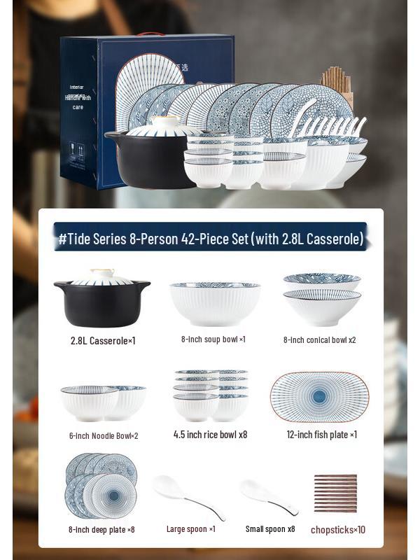 Mode Lanka Japanese Wave 21-Piece Ceramic Dinnerware Set