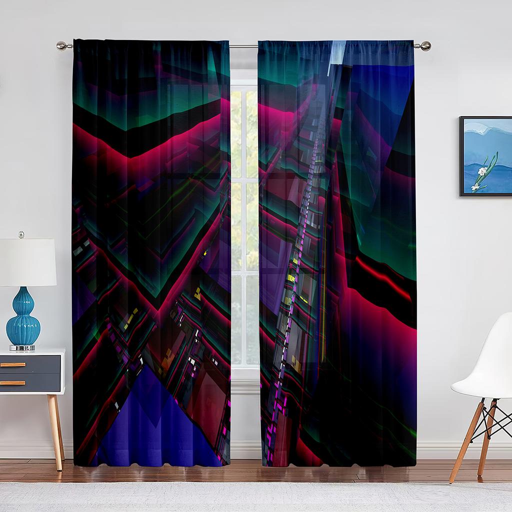 Синяя квадратная прозрачная вуаль с геометрическим рисунком для кухни, гостиной, спальни, декора, современные абстрактные тюлевые шторы, обработка окон