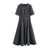 2025 Spring Women's Slimming Round Neck Dress - Elegant, Figure-Flattering, Short-Sleeved