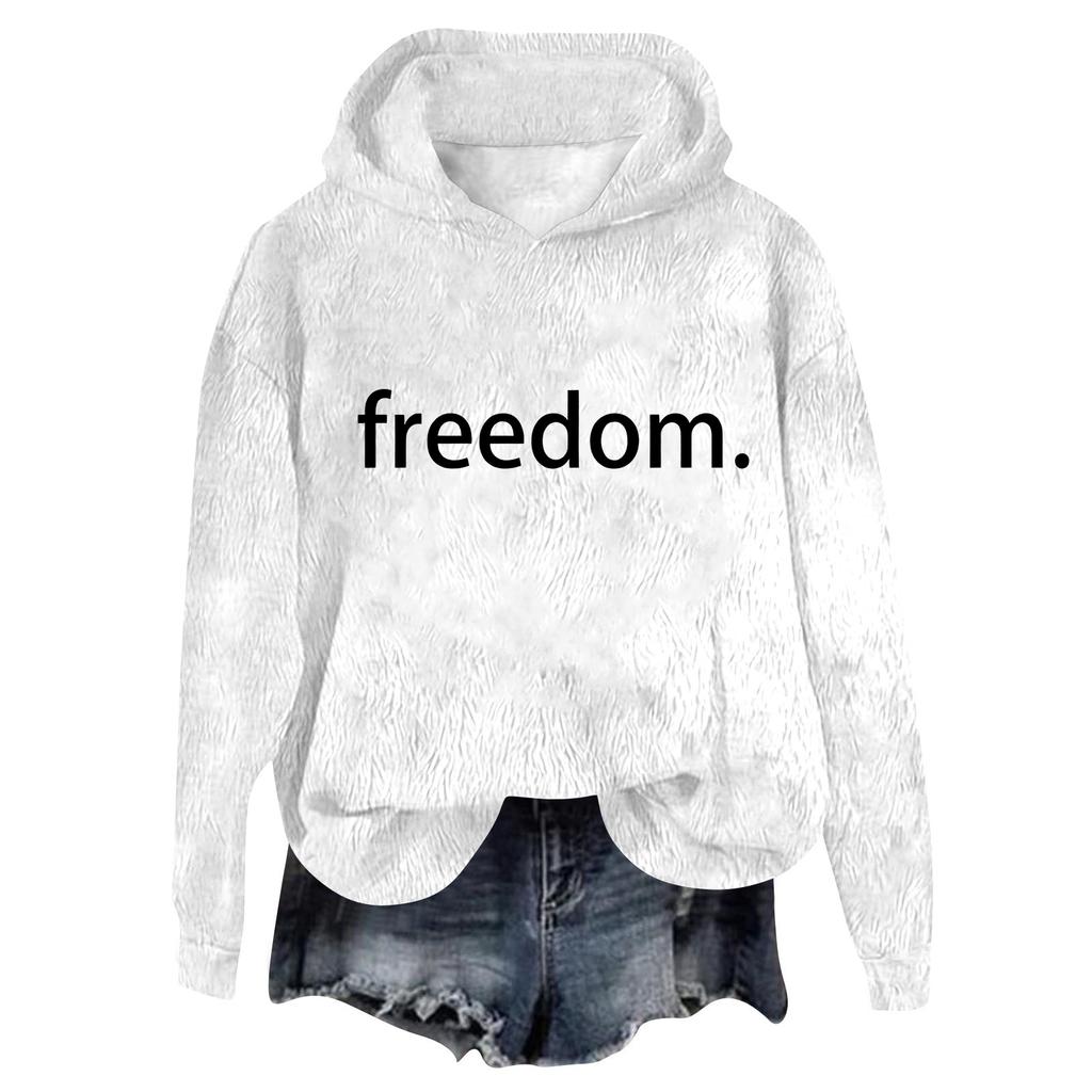 Women's Hooded Long Sleeve Printed Flannel Top Hooded Sweatshirt