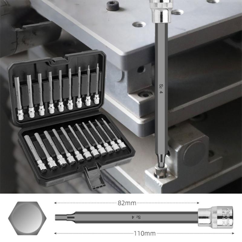 20PC Practical Extra Deep Hex Bit Sockets Set 3/8" Drive Includes Metric 3 12mm British 1/8 7/16" With Storage Case