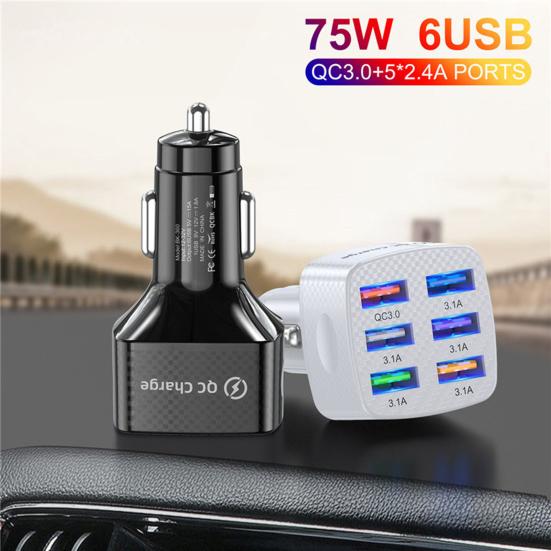 Car Charger 6-in-1 Safe Charging Mini QC 3.0 3.1A 6 USB Fast Charge Automotive Charger for Automobile