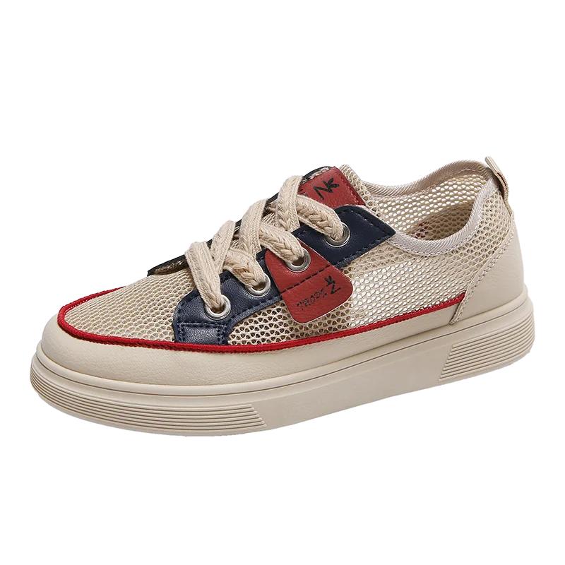 Модная женская обувь 2024 года, женская обувь из вулканизированной кожи на шнуровке, осенняя, разноцветная, дышащая, сетчатая, на платформе, повседневная, удобная, спортивная обувь