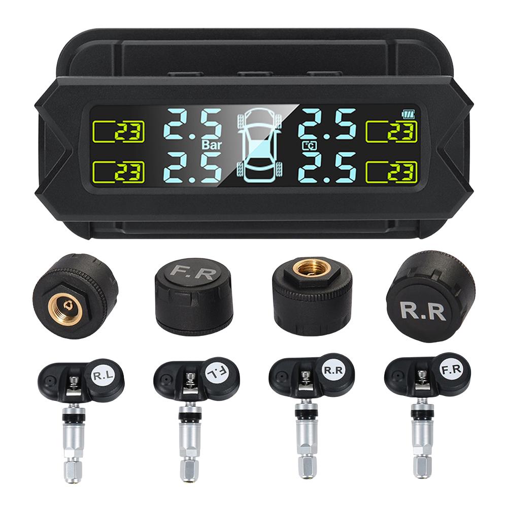 Солнечный датчик давления в шинах автомобиля, высокоточный TPMS, перезаряжаемый через USB, цифровой датчик давления в шинах, 4 внешних/внутренних датчика, 400 мАч