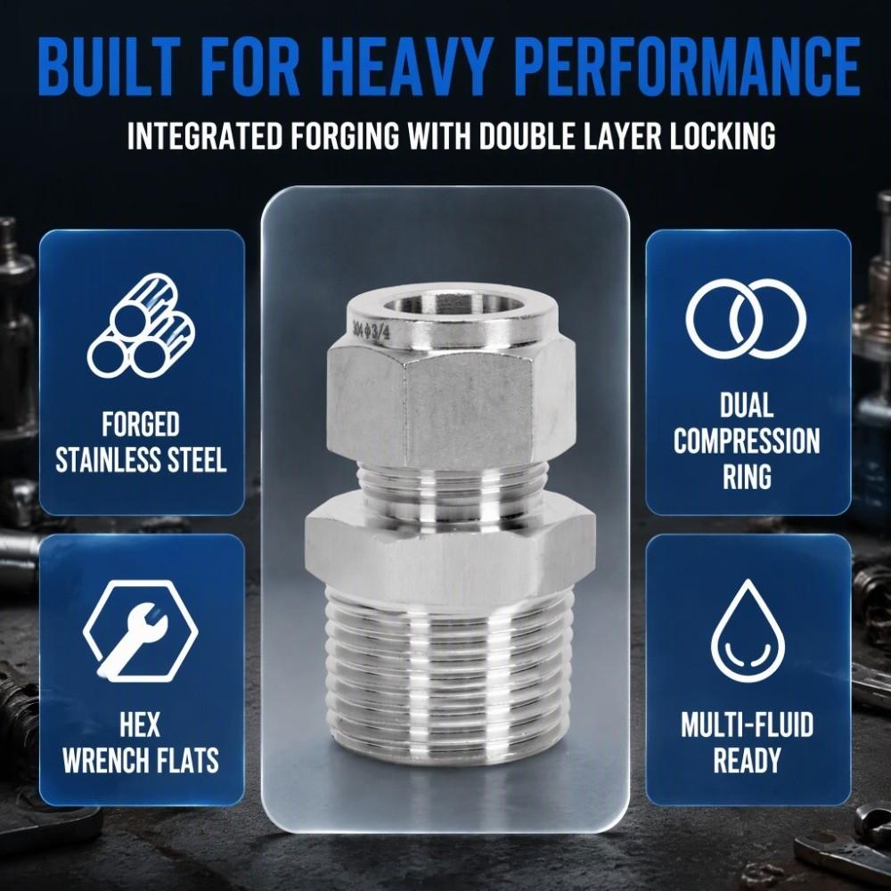 Silver Compression Tube Fitting G3/4 Tube OD Pipe Connector Threaded Fitting  Automotive Repair