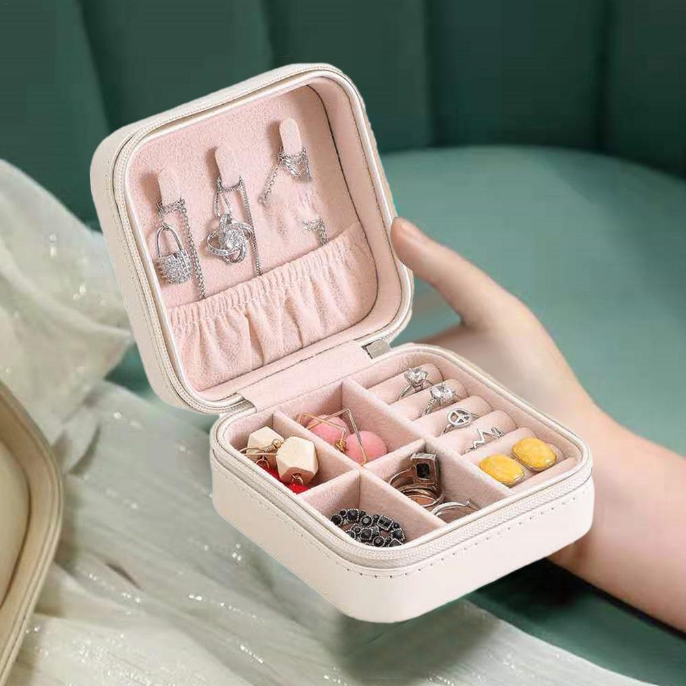 Jewelry Organizer Display Travel Jewelry Case Boxes Pu Leather Earring Necklace Ring Portable Holder Zipper Small Box