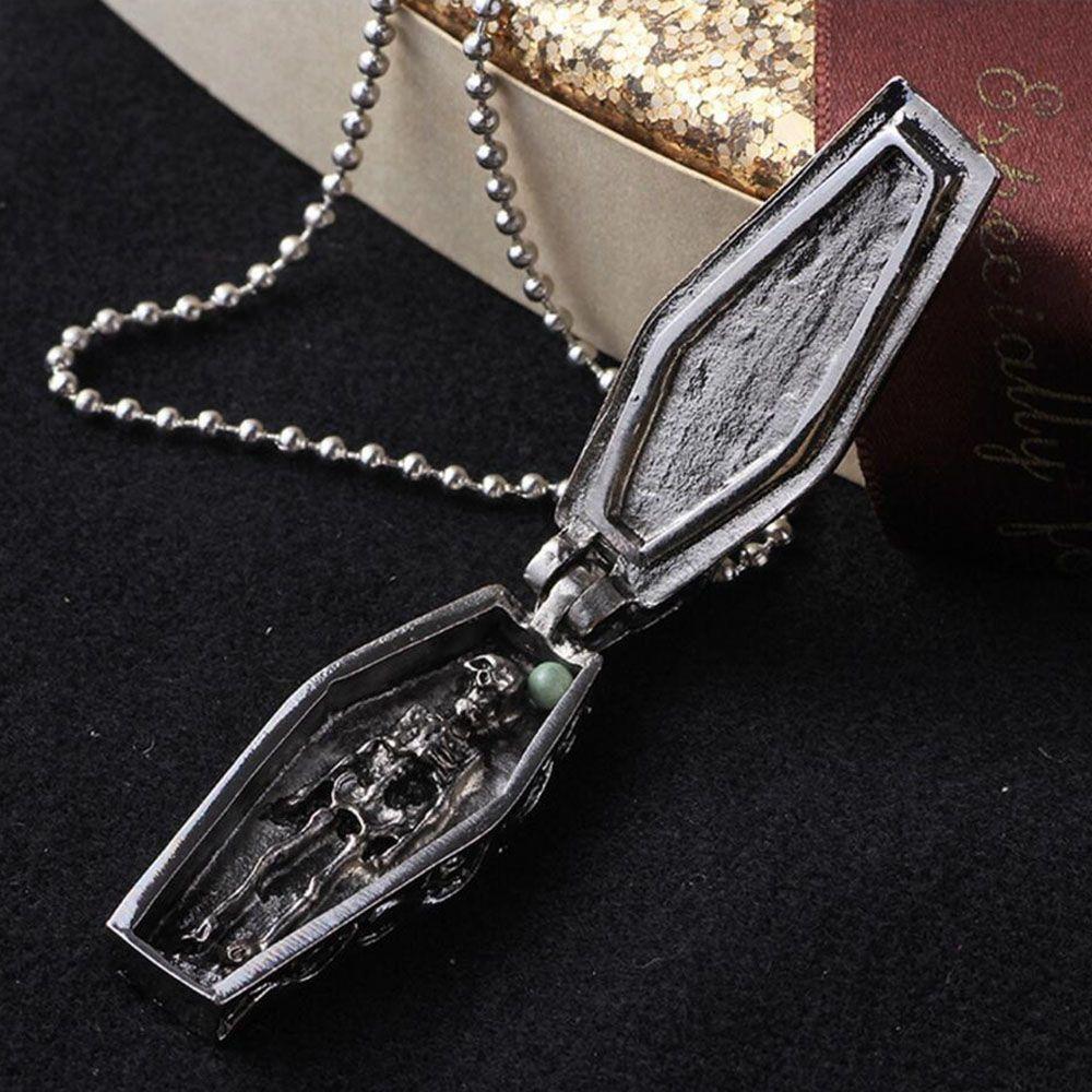 Vintage Men Human Skeleton Steampunk Coffin Chain Pendant Necklace Cross