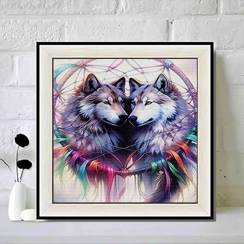 New Arrival 5D DIY Full Circle Diamond Painting "Two Wolves" Embroidery Cross Stitch Home Decor Gift