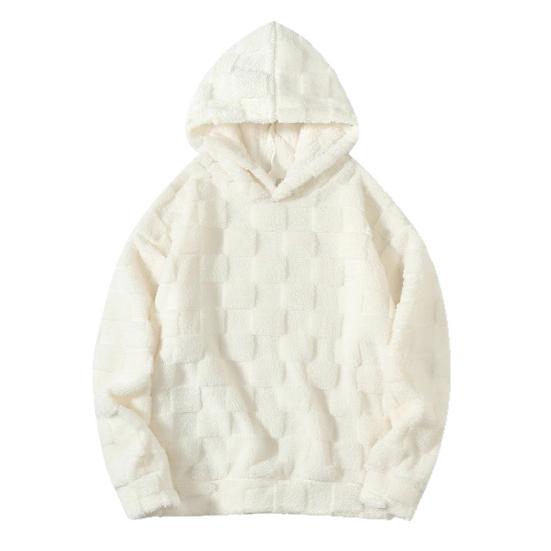 Осень Зима Мужское Худи Однотонное Клетчатое Свободное Повседневное С Капюшоном Толстовка Дышащая Плотная Теплая Плюшевая С Длинными Рукавами Пуловер Топ