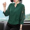 Loose Comfort Cool Embroidery Simplicity Commute V Neck Three-quarter Sleeve Pullover Women's Chiffon Shirt Spring Autumn 2024