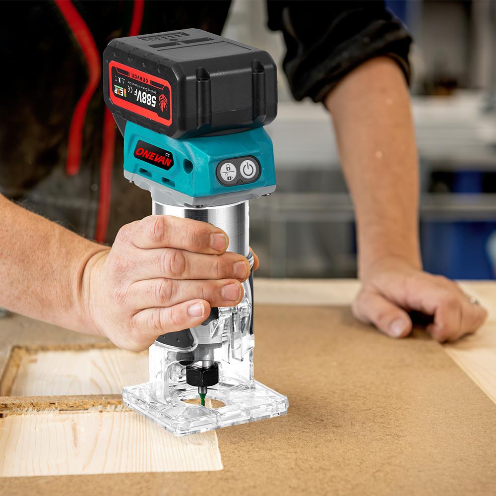 ONEVAN 5-скоростной бесщеточный электрический ручной триммер 1600 Вт беспроводной фрезер по дереву деревообработка гравировка прорезка пазов для Makita 18 В аккумулятор