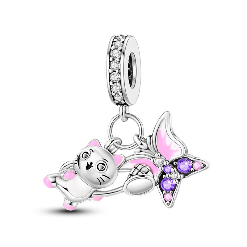 925 Серебряный цвет драгоценный камень бабочка светящийся светлячок фиолетовый подвески подвески подходят 925 оригинальные браслеты DIY вечерние ювелирные изделия подарок