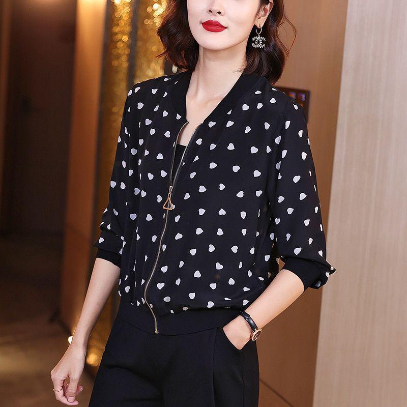 Женский кардиган большого размера из шифона с принтом: Куртка в бейсбольном стиле с солнцезащитными рукавами, модель лета 2025 года.