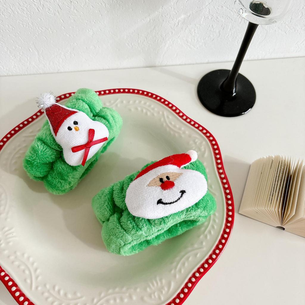 Рождественский плюшевый набор: повязка на голову для умывания и влагонепроницаемые напульсники для женщин