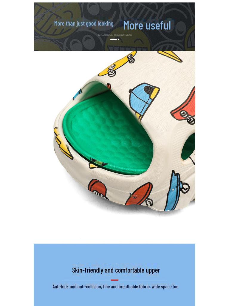 Летние сандалии для мальчиков с нескользящей мягкой подошвой и рисунком в виде мультфильмов: Детские тапочки для улицы с двумя петлями