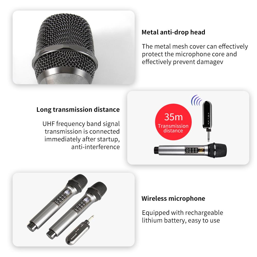 Wireless Microphone System with Handheld Mic UHF Professional Dynamic Microphones for Home Cinemas