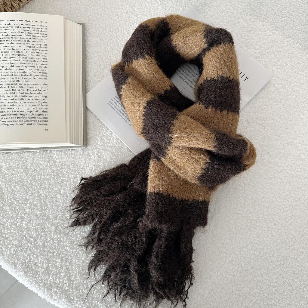 Зимний Теплый Длинный Кисточный Полосатый Вязаный Шарф Сладкий и Милый Шаль Толстый Теплый Шарф