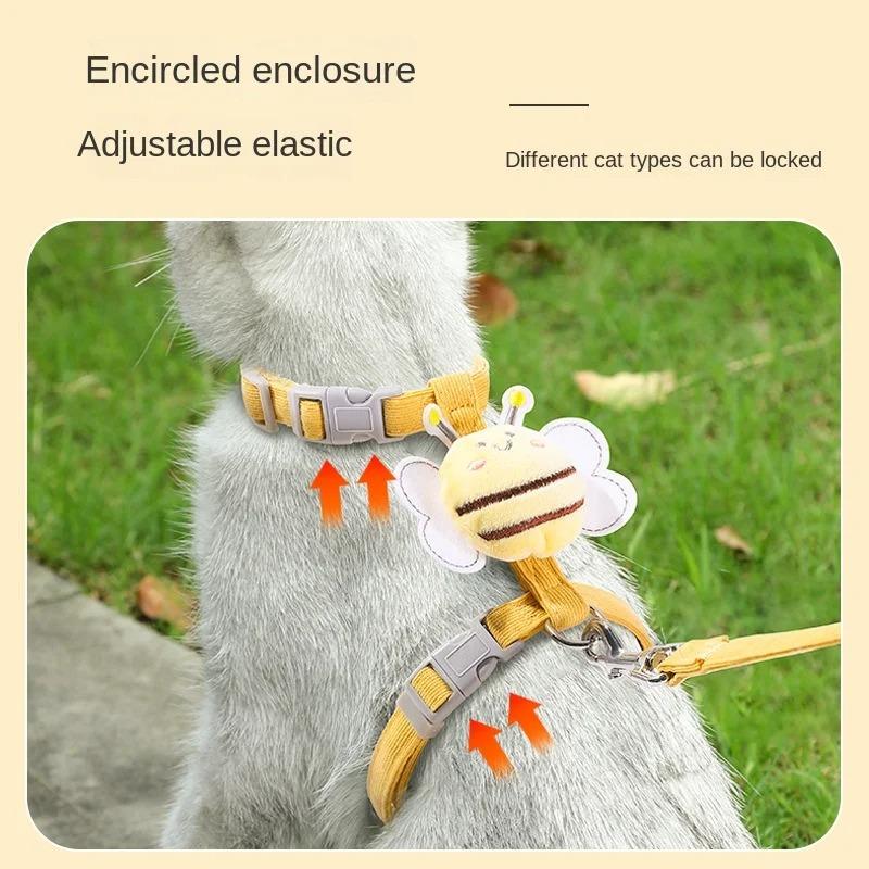 Набор поводков для кошек, регулируемый двухслойный поводок для собак с мультяшной пчелой для маленьких и средних домашних животных, поводок для прогулок на открытом воздухе