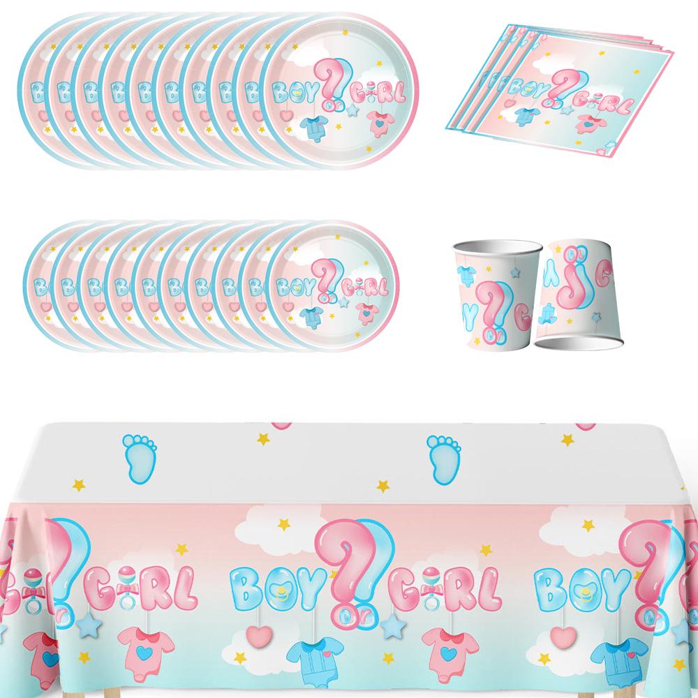 51 шт. принадлежности для вечеринки с указанием пола ребенка с тарелками, чашками, салфетками и скатертью