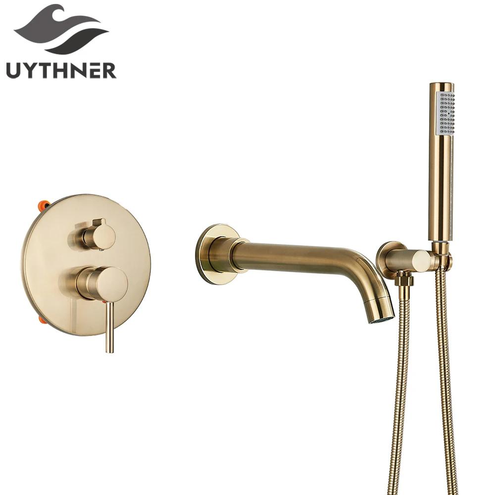 Matte Black Bathroom Shower Systerm Bathtub Faucet Wall Mount Brush Gold 2 Ways Bathtub Mixer Shower Set Mixer Tap