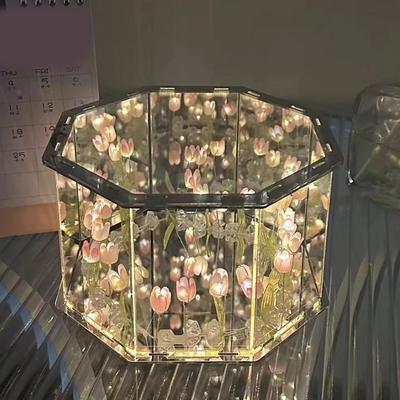 DIY Flower Sea 3D 20 Flower Tulip LED Night Light Mirror Table Lamps Спальня Украшения Украшения Зеркало Настольные Лампы Подарок