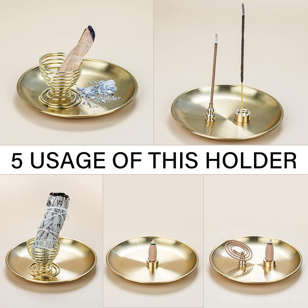 5 In 1 Metal Incense Burner Brass Incense Holder Palo Santo Holder Sage Holder Incense Tray Ash Catcher Home Decor