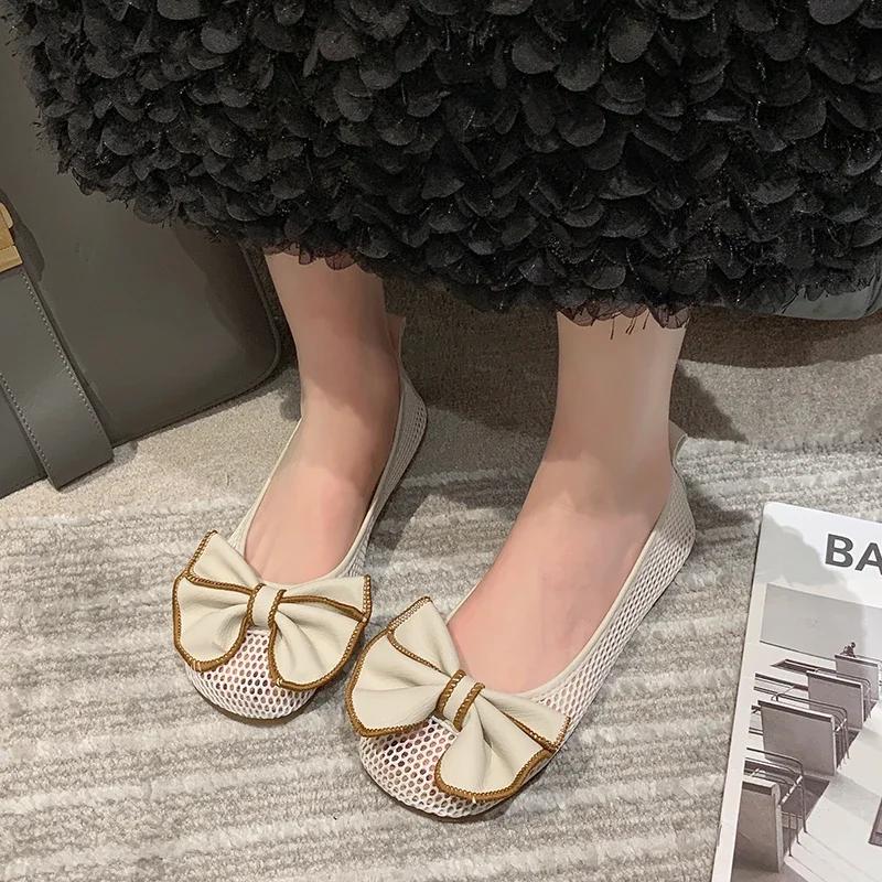 Модная высококачественная обувь для женщин, сетчатые женские туфли на плоской подошве, модные однотонные повседневные туфли на плоской подошве, горячая распродажа, женская обувь с бабочкой и узлом Zapatos
