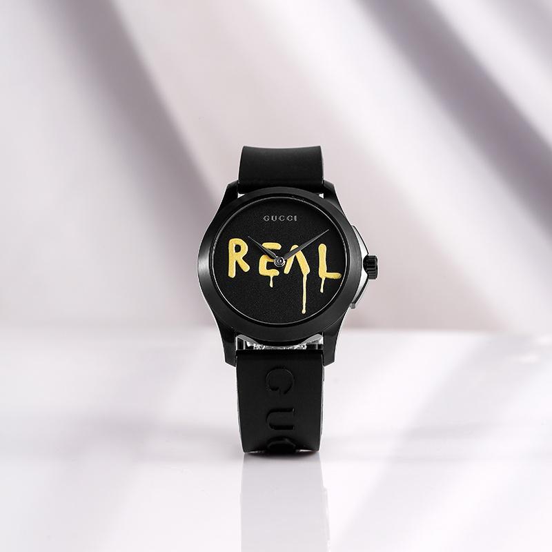 GUCCI G-Timeless series watch, quartz movement, rubber strap, black dial, same for men and women, fashionable classic, 50 meters waterproof YA1264017