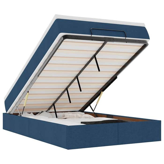 Cadre de lit avec matelas - Maison Exclusive - Tissu bleu - 120x200 cm - Coffre hydraulique