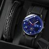 2PSC Set Fashion Quartz Leather Men's Watch Casual Business Men's Date Men's Watch &Bracelet Men Gift