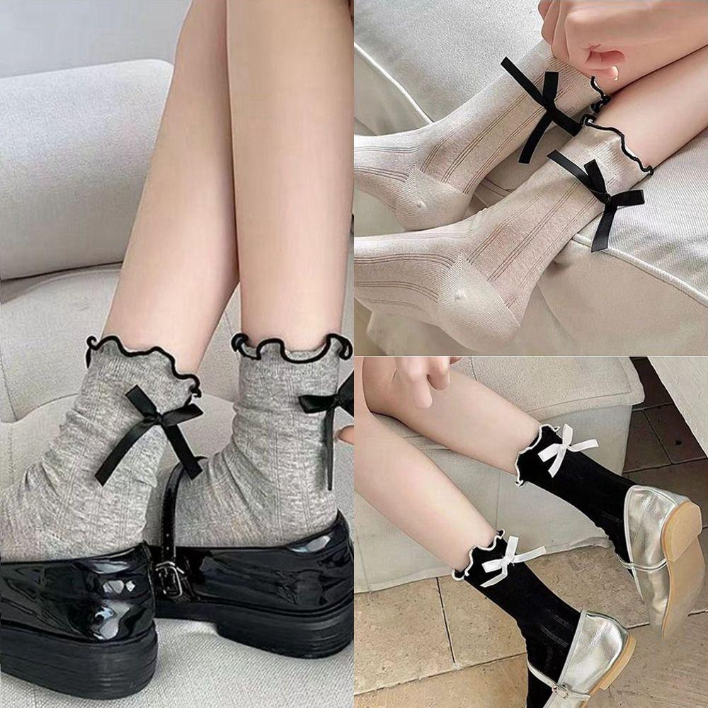 Bow Pile Socks Thin JK Socks New Mid Tube Socks Girls