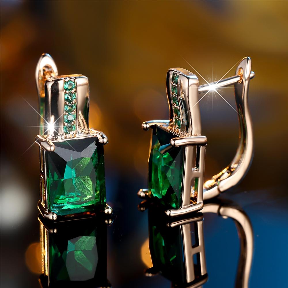 Милые Женские Золотые Серьги-Кольца с Зелеными Цирконами Роскошные Золотого Цвета Свадебные Для Женщин